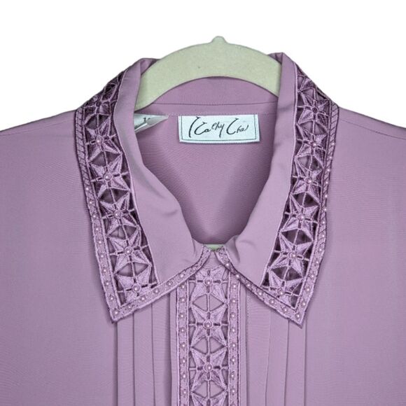 Women's Kathy Che Lavender Bead Detail Short Sleeve Top, Size 16 - Picture 3 of 4